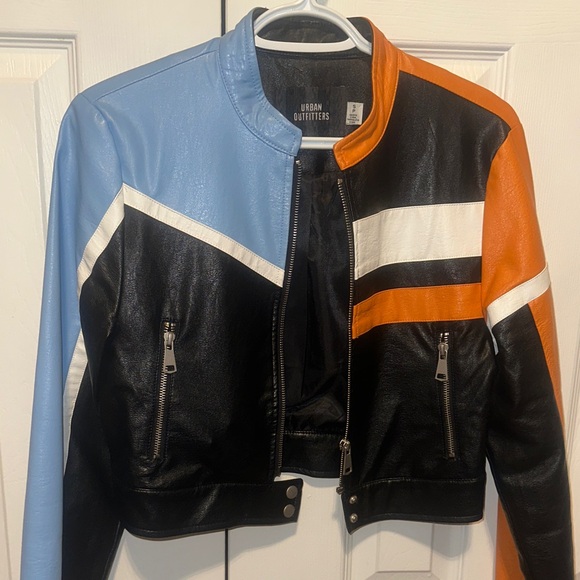 Urban Outfitters Leather Jacket - Black, Blue, Orange excellent new condition - Picture 3 of 3